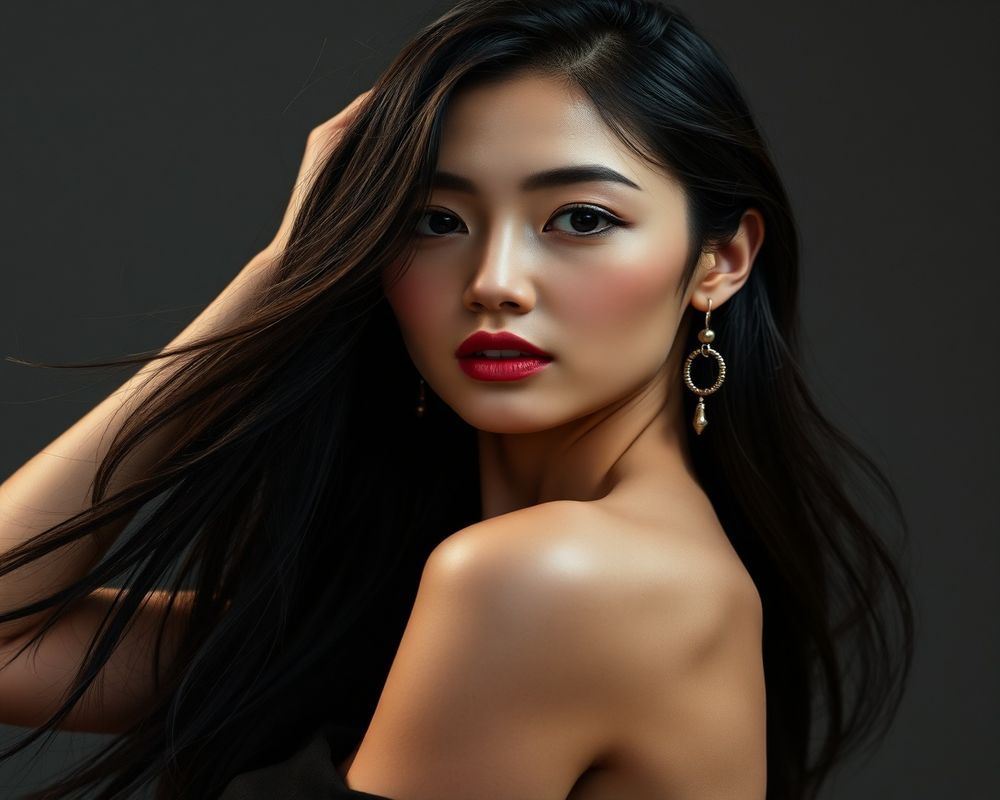 Min-Ji Lee high fashion editorial with dramatic lighting