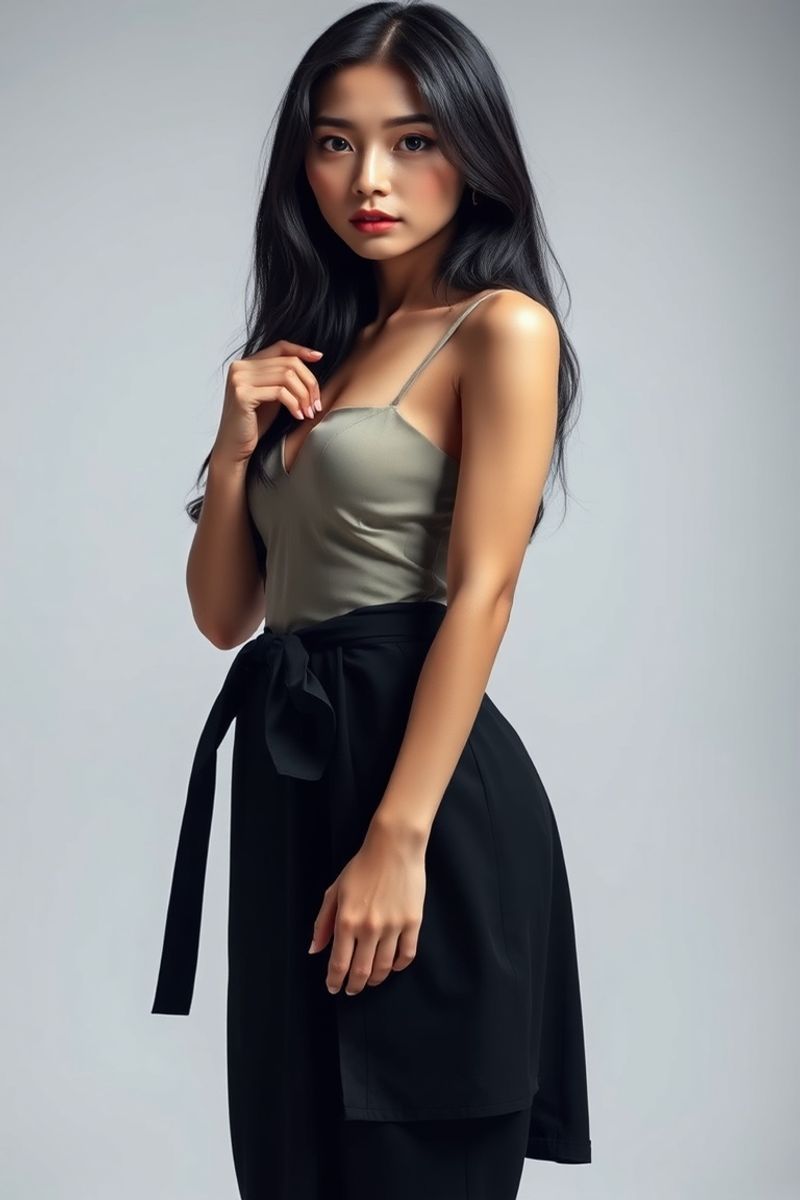 Min-Ji Park full body editorial pose in high fashion clothing