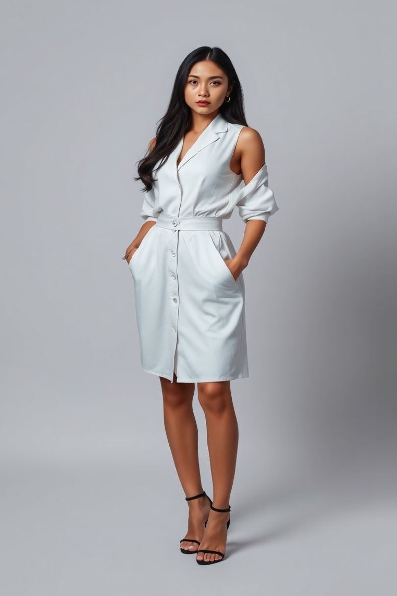 Nadira Putri full body editorial pose in high fashion clothing