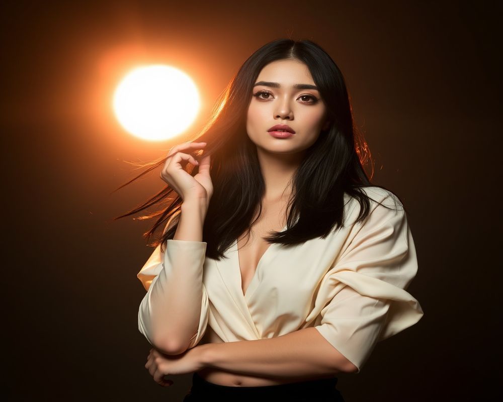 Nadira Putri high fashion editorial with dramatic lighting