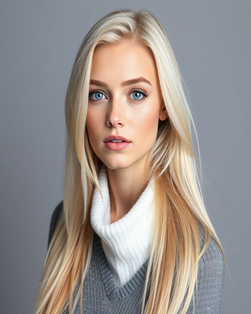 Nora Lindström professional headshot with platinum blonde hair and ice blue eyes