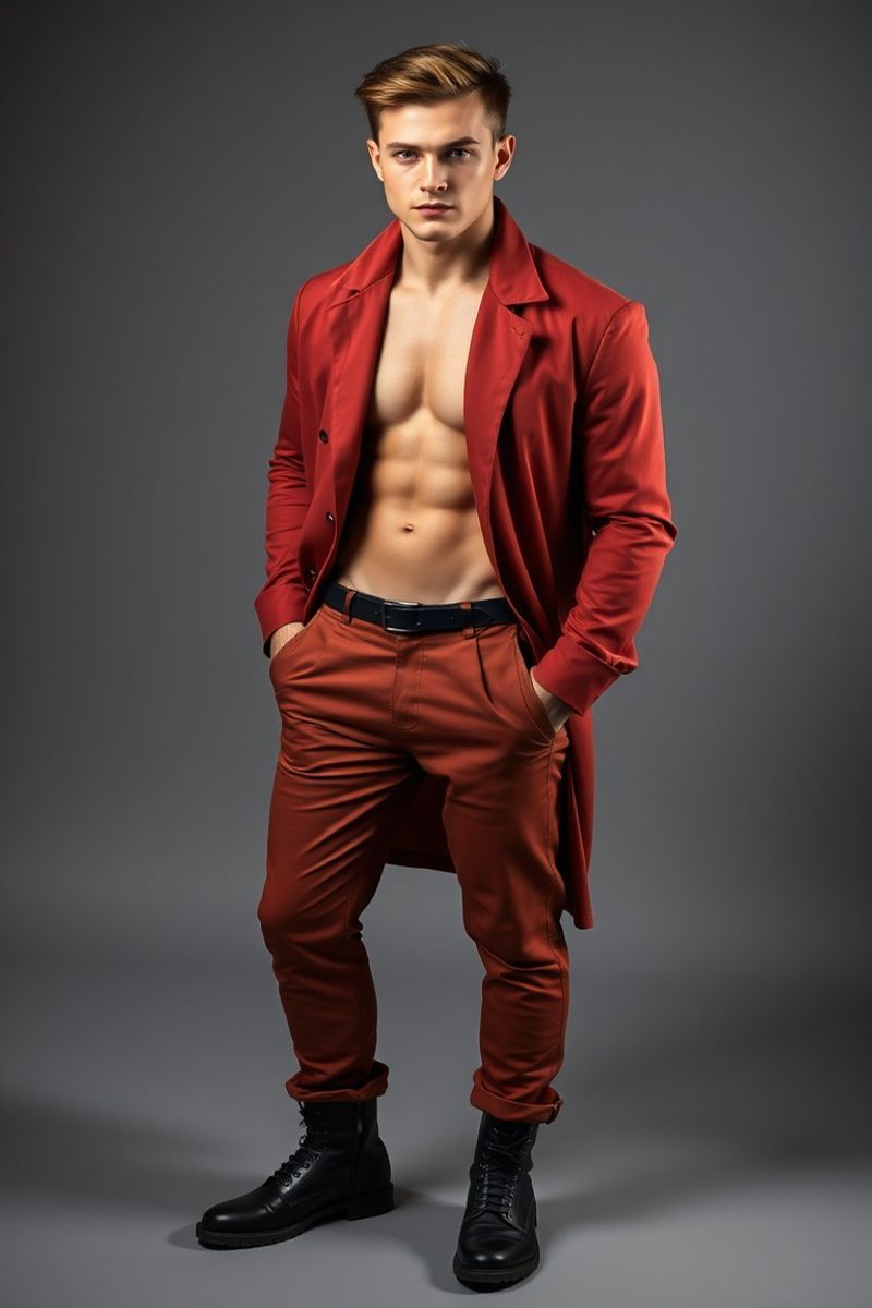 Oliver Blake full body editorial pose in high fashion clothing