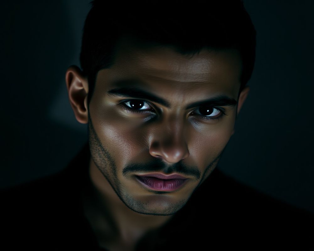 Omar Al-Rashid artistic creative portrait with dramatic shadows