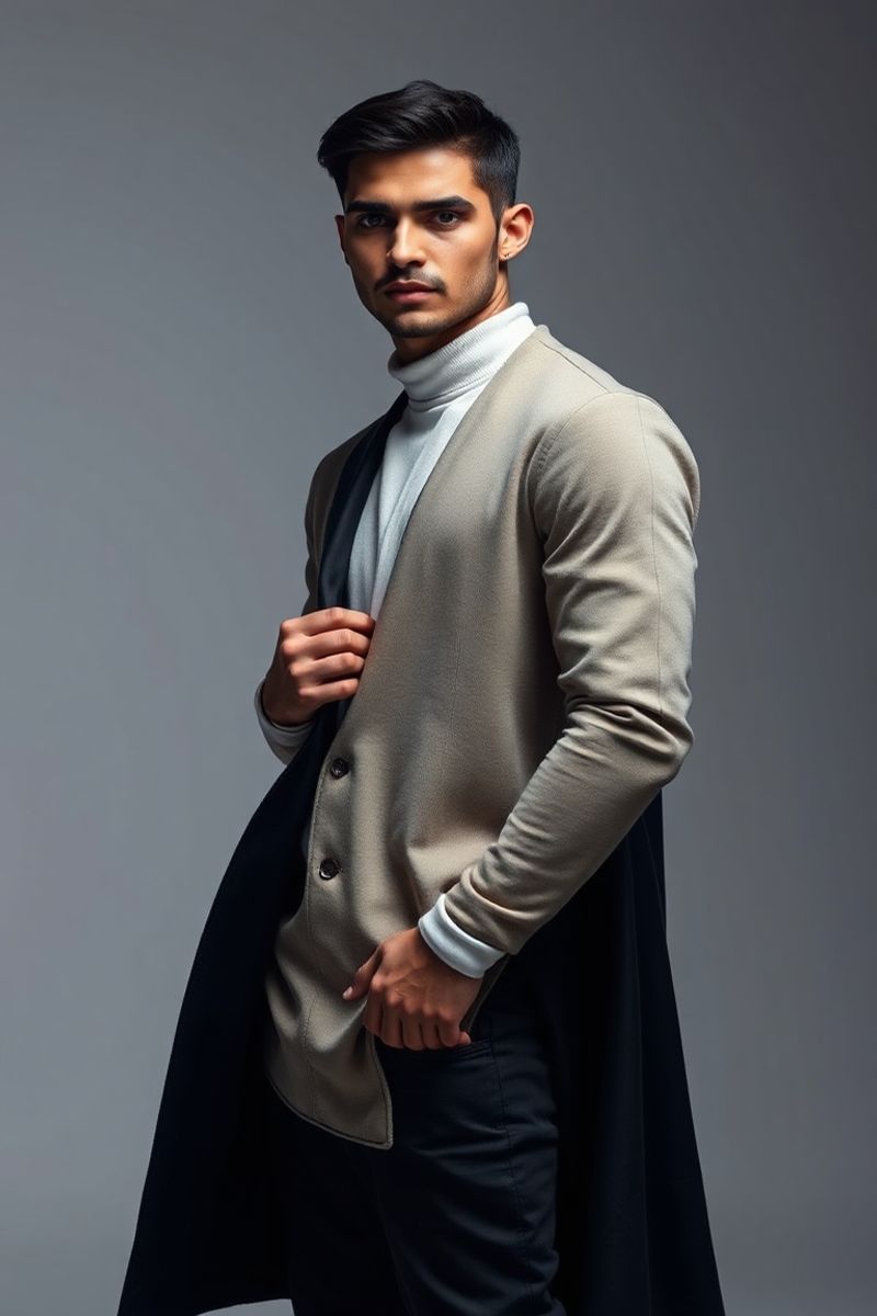 Omar Hassan full body editorial pose in high fashion clothing