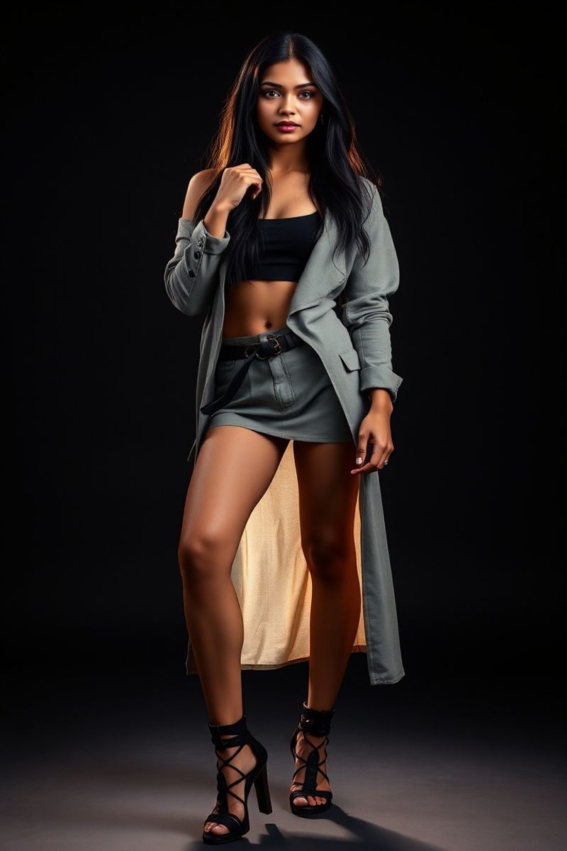 Priya Kapoor full body editorial pose in high fashion clothing