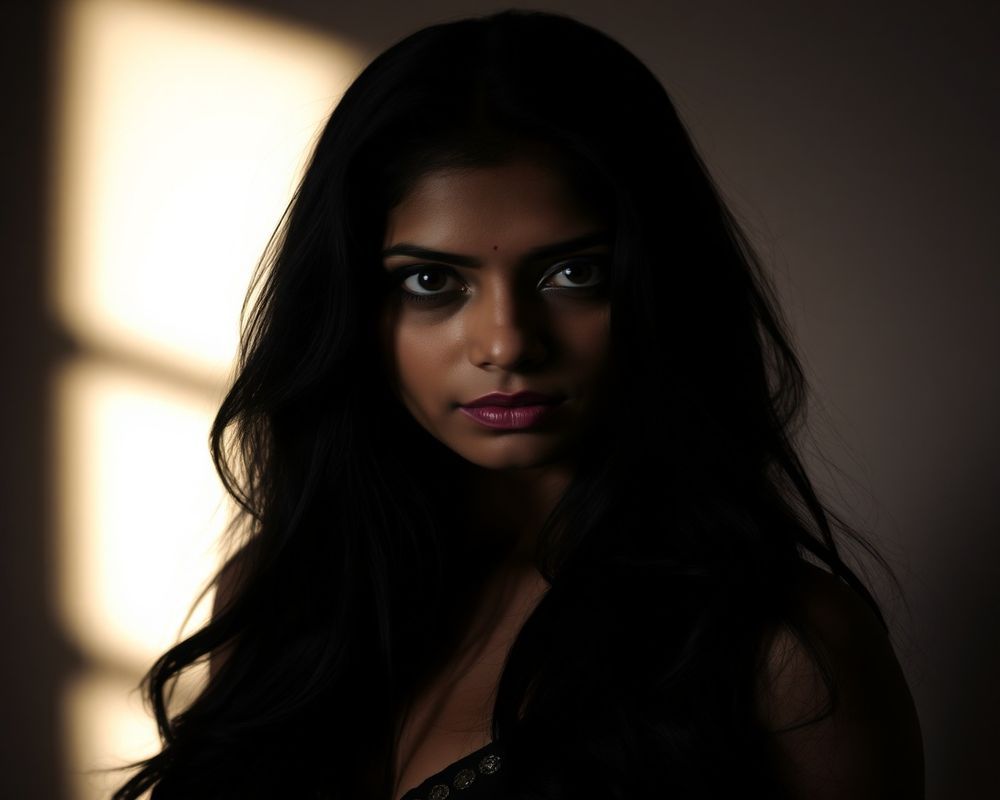 Priya Kapoor artistic creative portrait with dramatic shadows