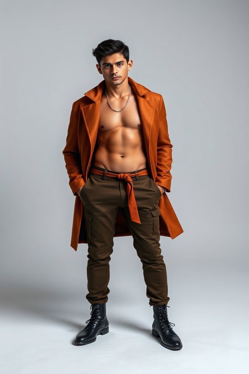 Rafael Costa full body editorial pose in high fashion menswear