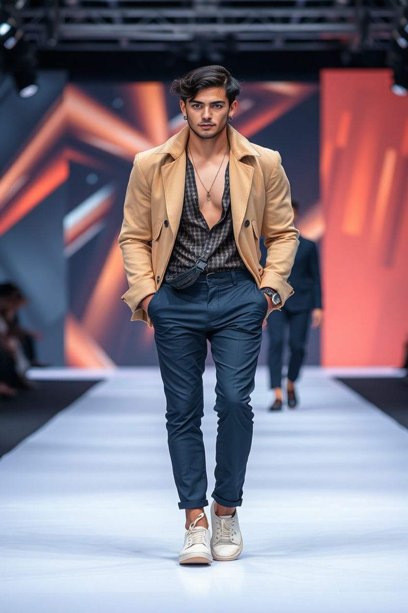 Rafael Mendes fashion runway walk in designer clothing