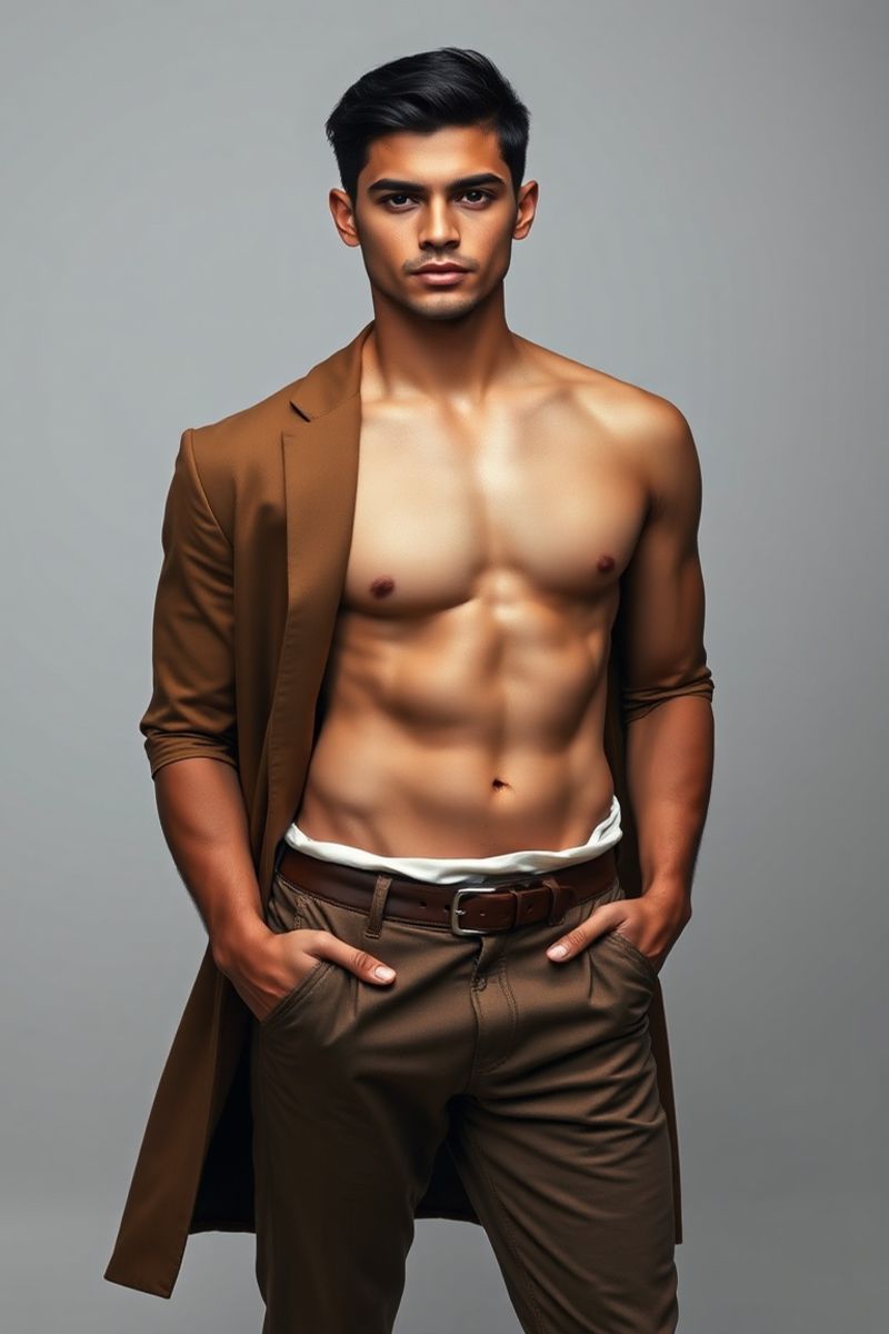 Rafael Monteiro Silva full body editorial pose in high fashion clothing