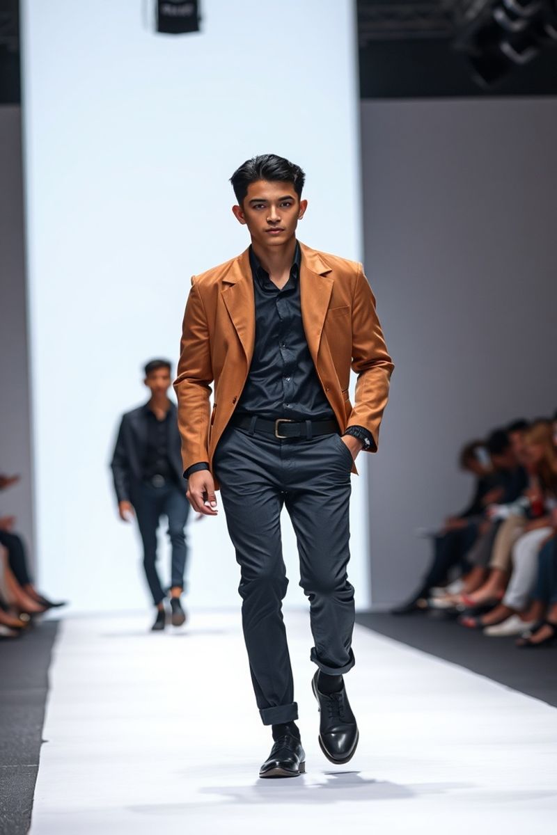 Rafael Santos fashion runway walk in designer clothing