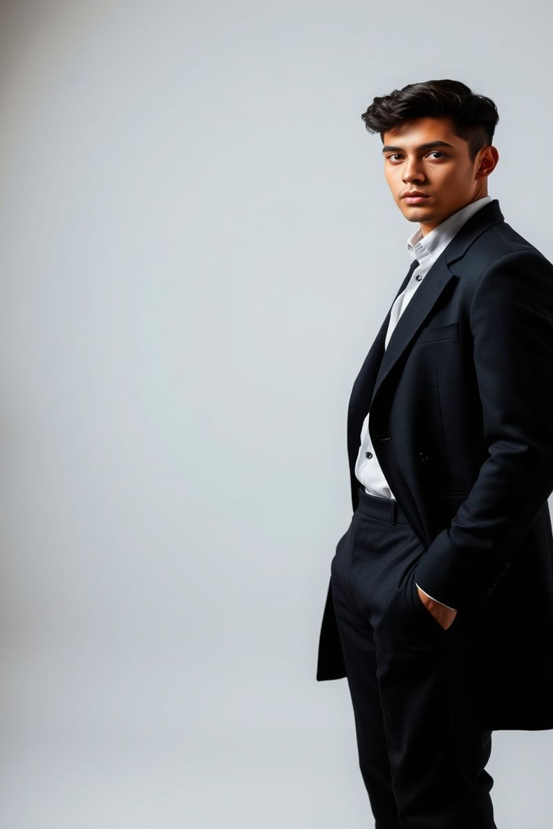 Santiago Mendoza full body editorial pose in high fashion menswear