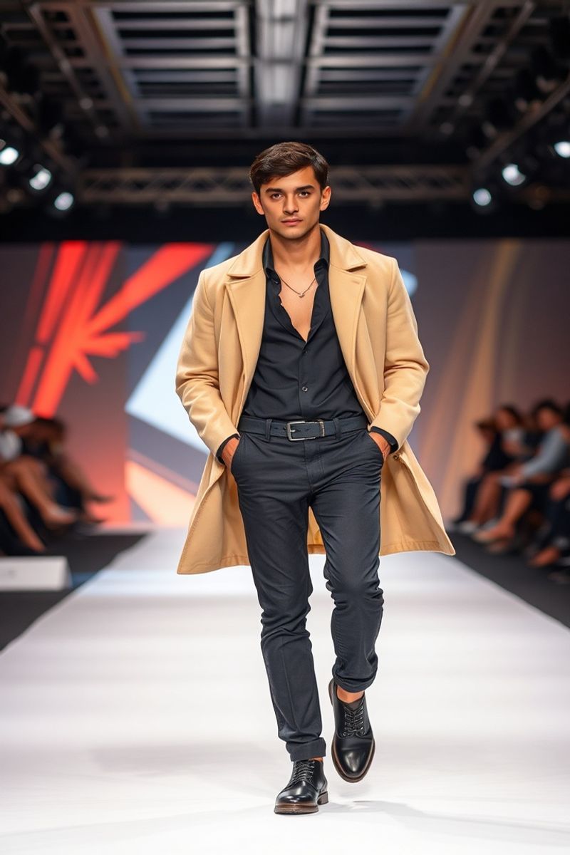 Santiago Vargas fashion runway walk in designer clothing