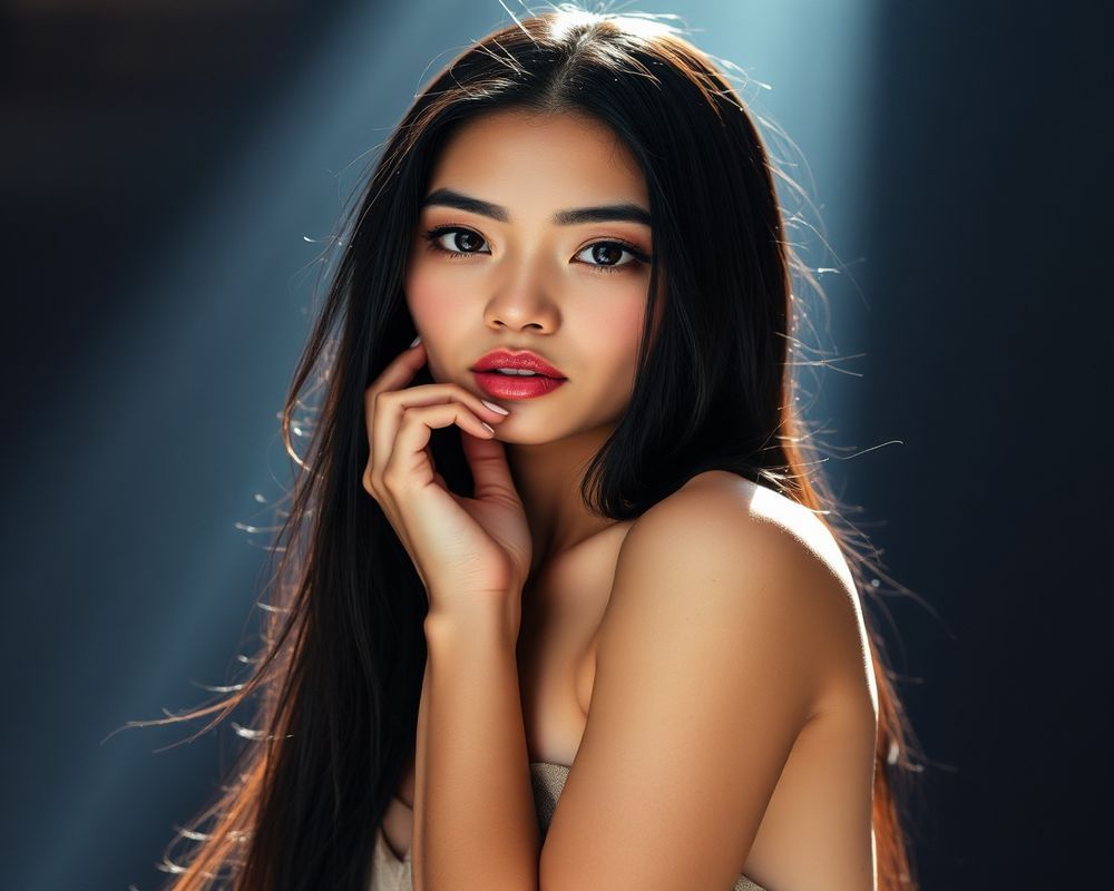 Sari Wijaya high fashion editorial with dramatic lighting