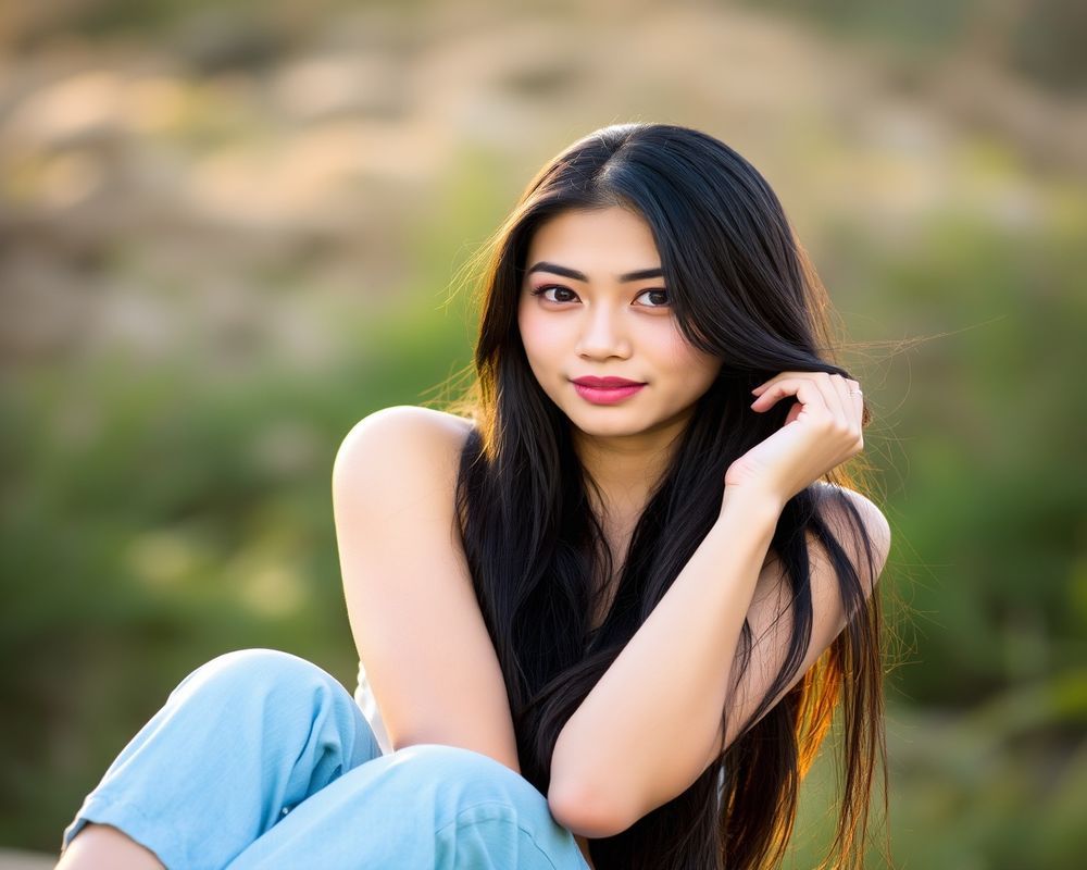 Sari Wijaya lifestyle personality shot in natural outdoor setting