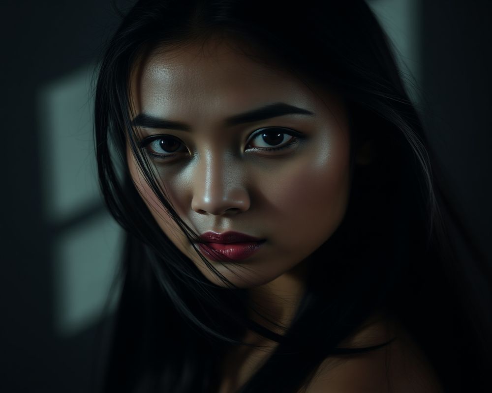 Sari Wijaya artistic creative portrait with dramatic shadows