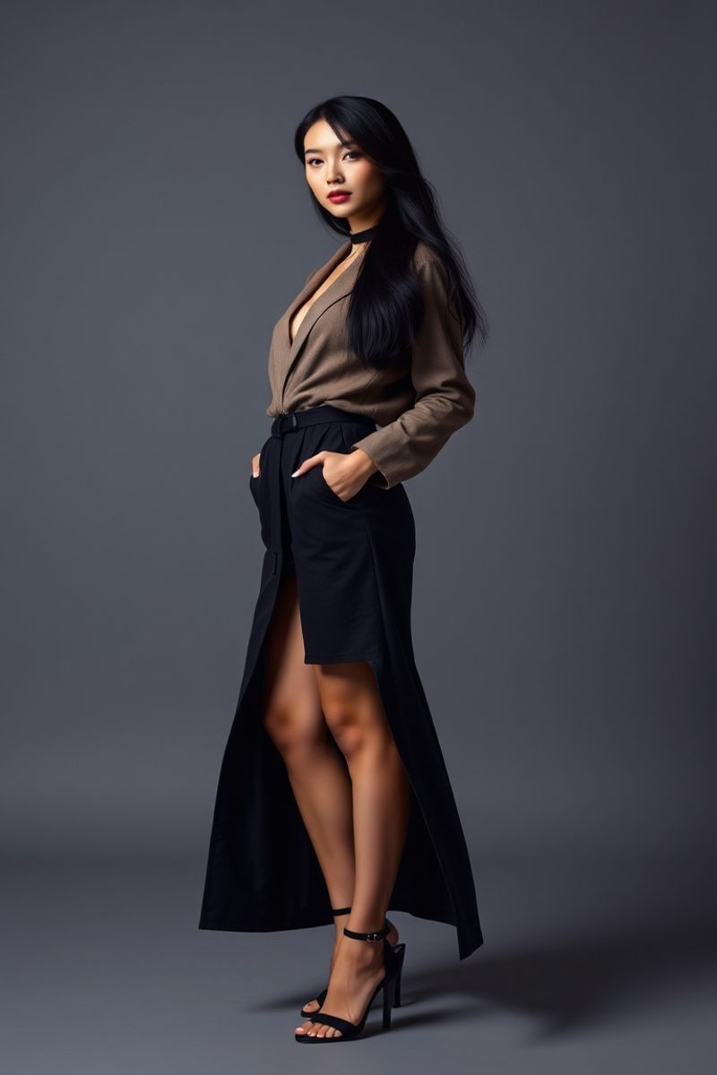 Seo-Yeon Park full body editorial pose in high fashion clothing