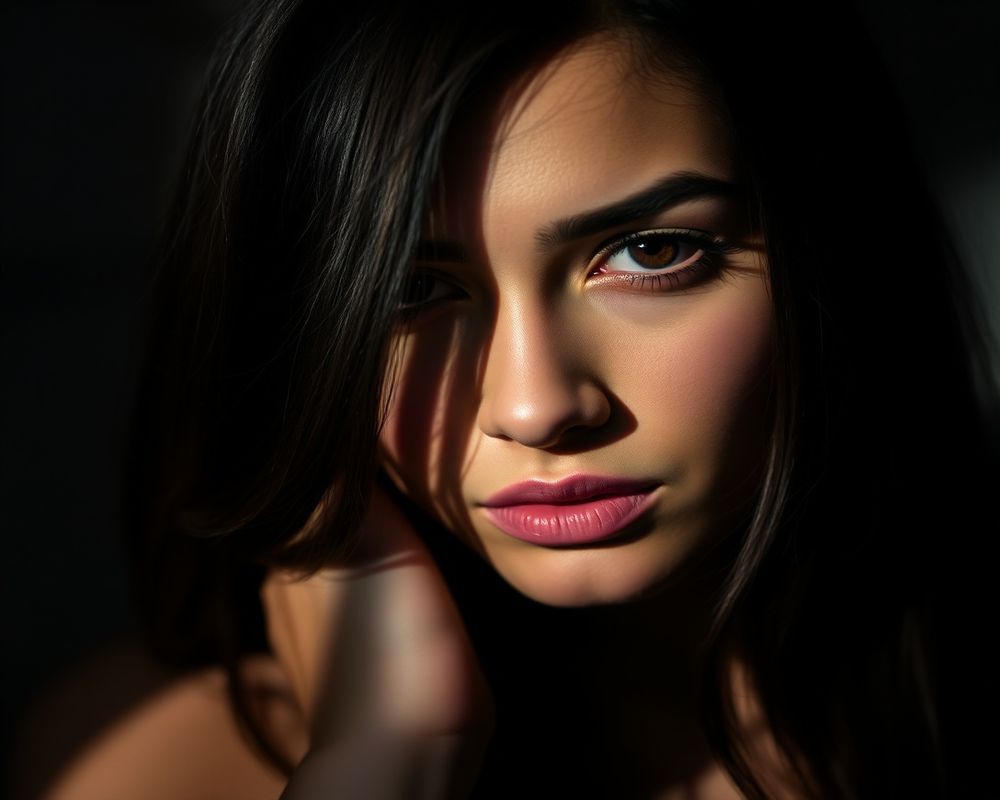 Sofia Valencia artistic creative portrait with dramatic shadows