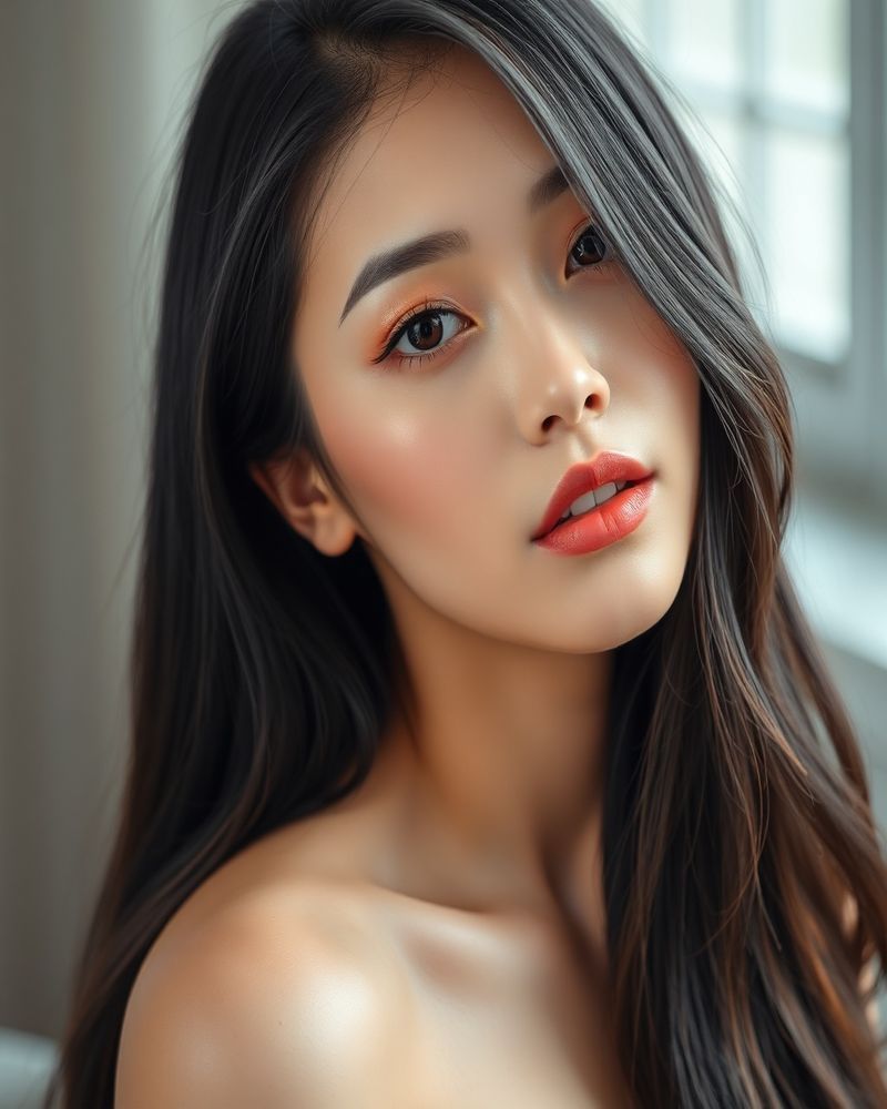 Soo-Min Han beauty close-up portrait with flawless skin
