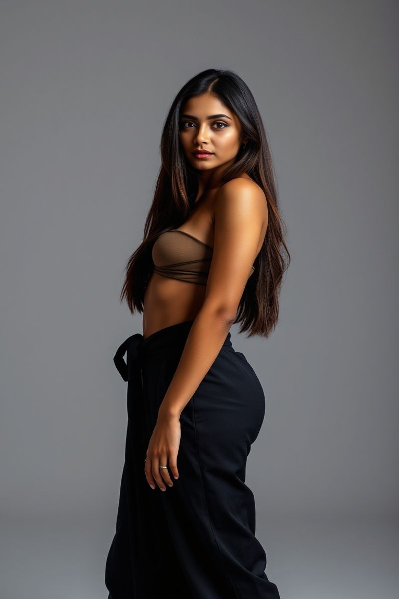 Thilini Senanayake full body editorial pose in high fashion clothing