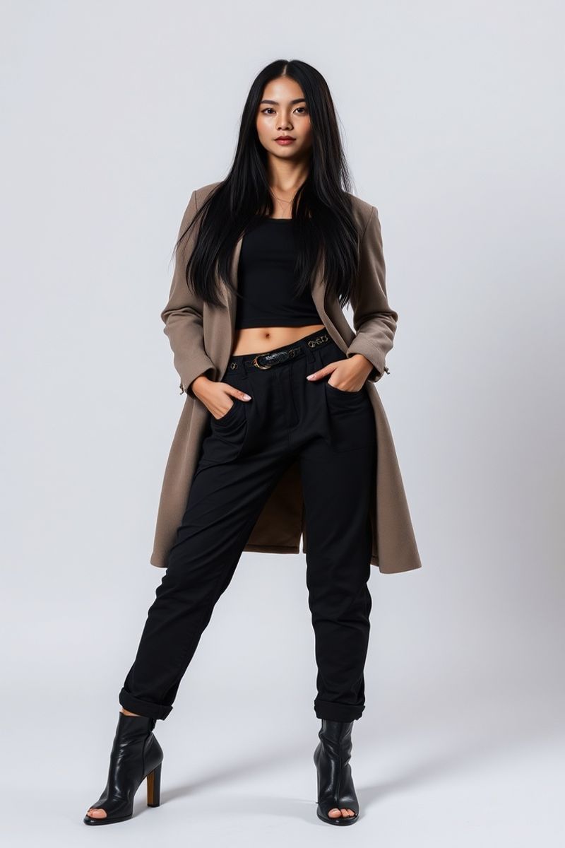 Thuy Anh Nguyen full body editorial pose in high fashion clothing