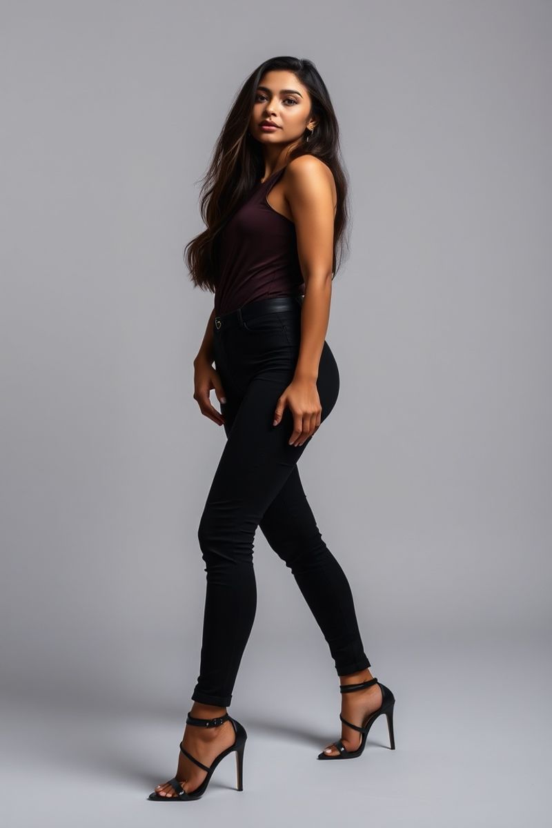 Valentina Martinez full body editorial pose in high fashion clothing