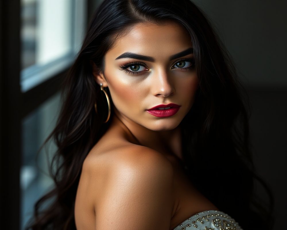 Valentina Sánchez high fashion editorial with dramatic lighting