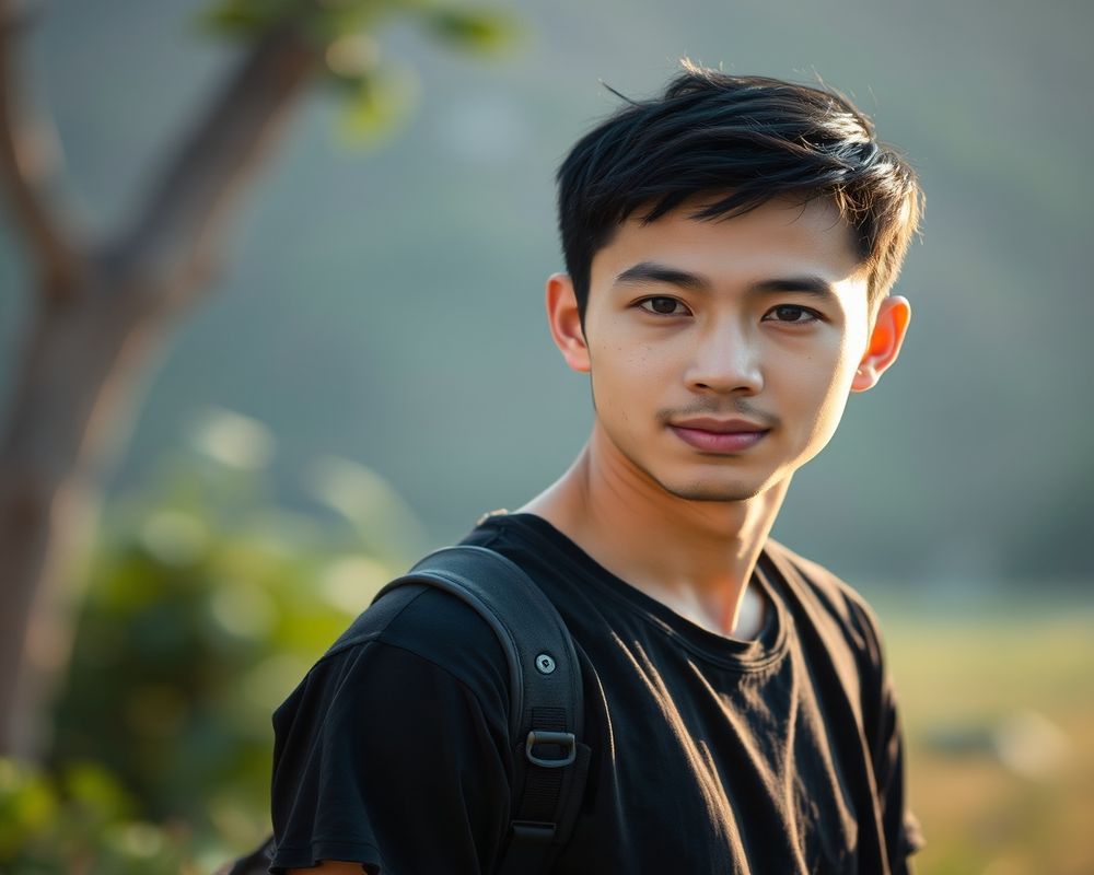 Wei Zhang lifestyle personality shot in natural outdoor setting