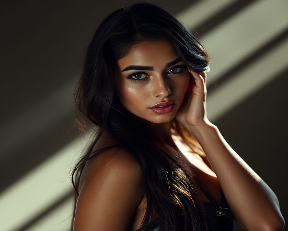 Yasmin Al-Farsi high fashion editorial with dramatic lighting