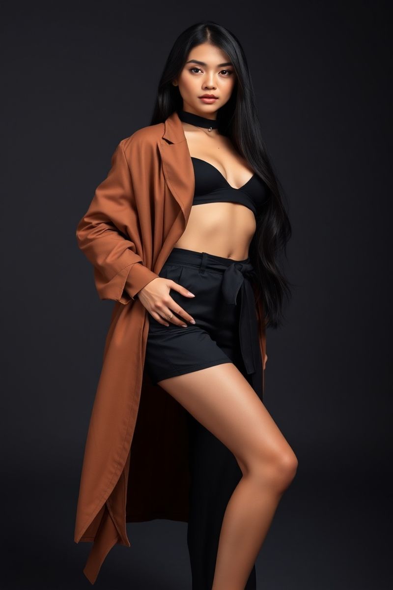 Ysabel Santos full body editorial pose in high fashion clothing