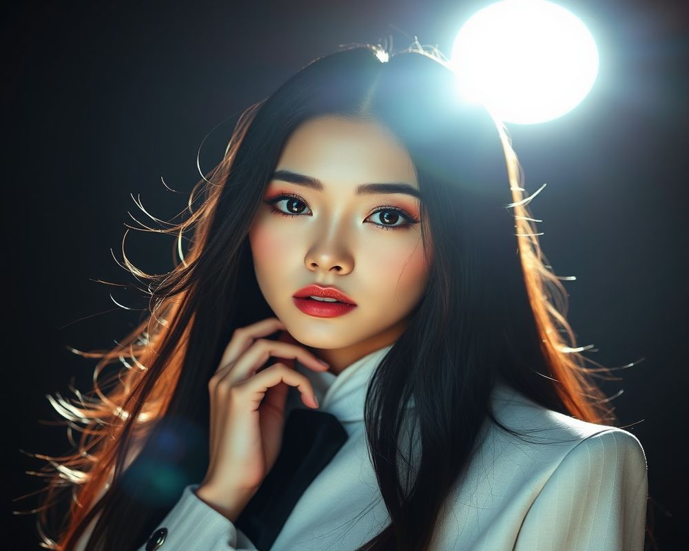 Yuna Park high fashion editorial with dramatic lighting and luxury magazine style