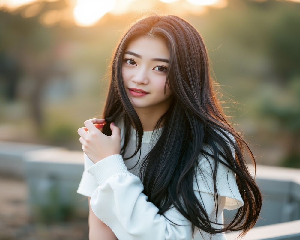 Yuna Park lifestyle personality shot in natural outdoor setting with golden hour light