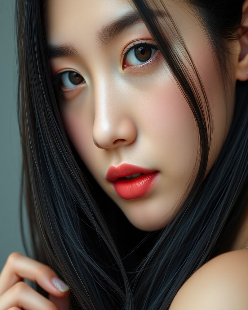 Yuna Park beauty close-up portrait with flawless skin and soft lighting