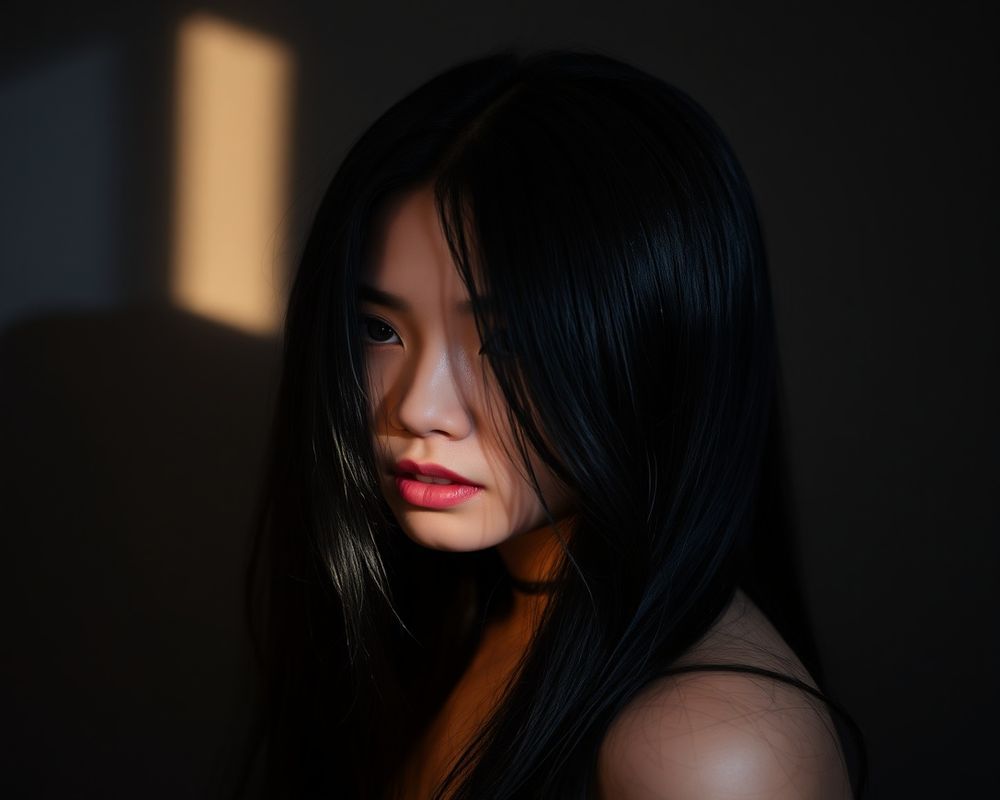 Yuna Park artistic creative portrait with dramatic shadows and cinematic composition