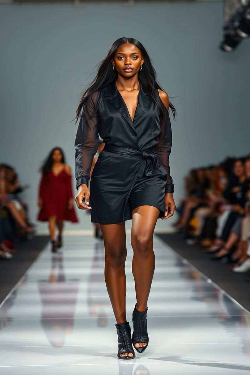 Zara Okafor fashion runway walk in designer clothing