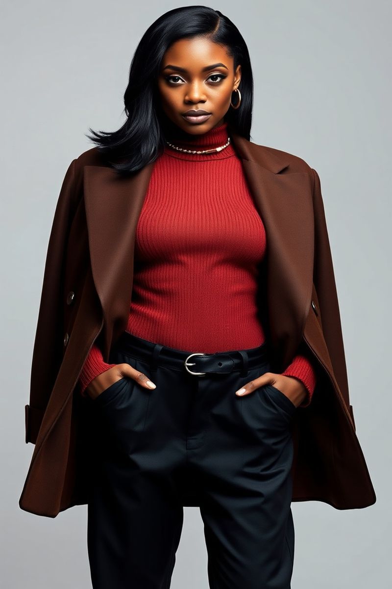 Zewditu Haile full body editorial pose in high fashion clothing